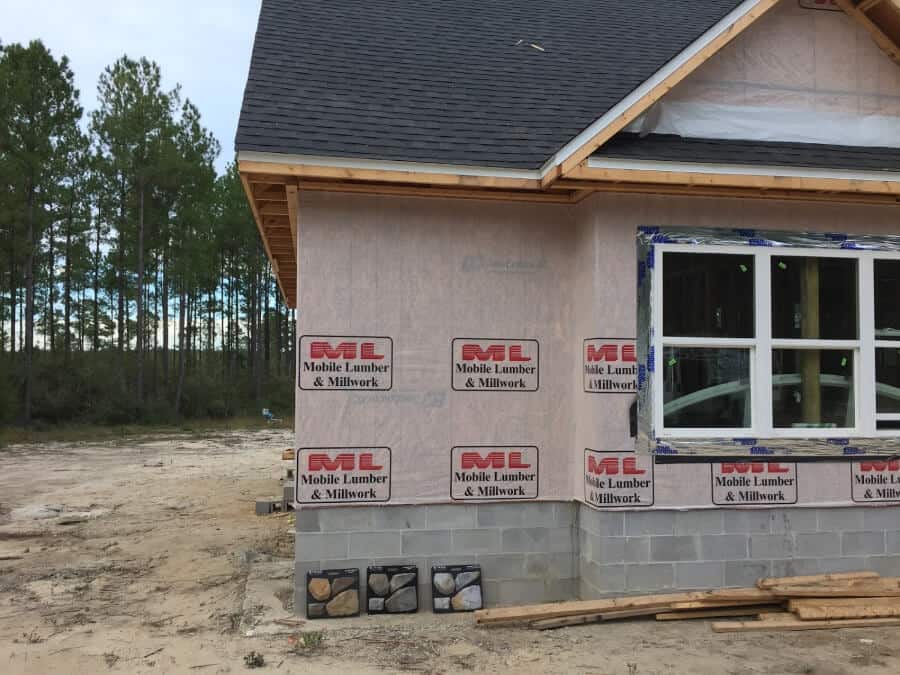 Exterior Stone up against a house being built