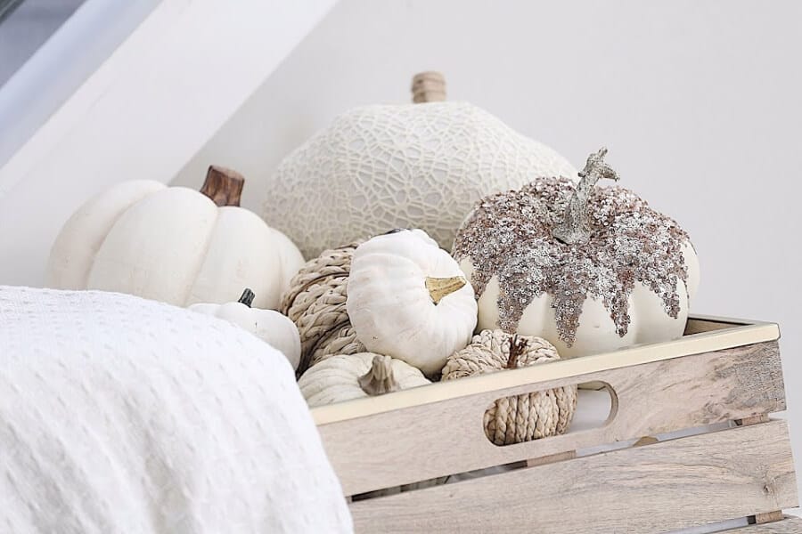 Basket full of white pumpkins