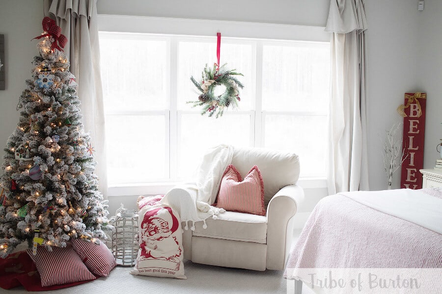 Country Christmas Bedroom with Artificial Christmas tree