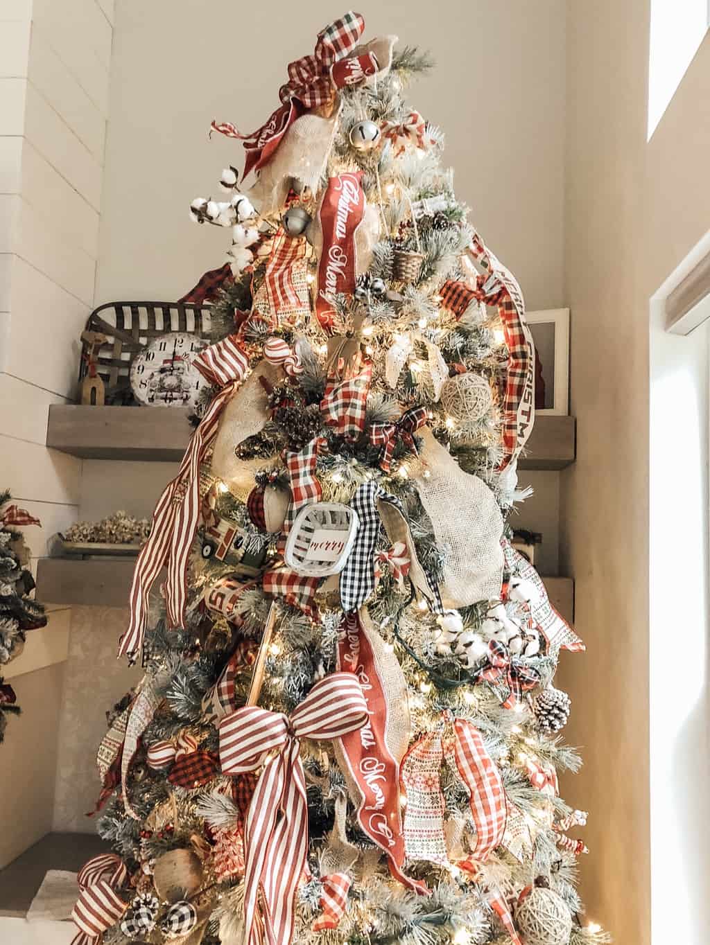 Decorated DIY Flocked Christmas Tree