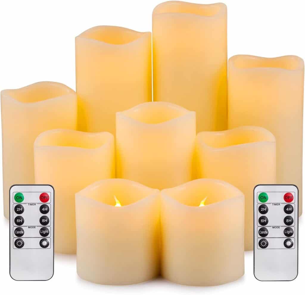 Flameless LED candles with remote control, perfect for home decor and ambiance.