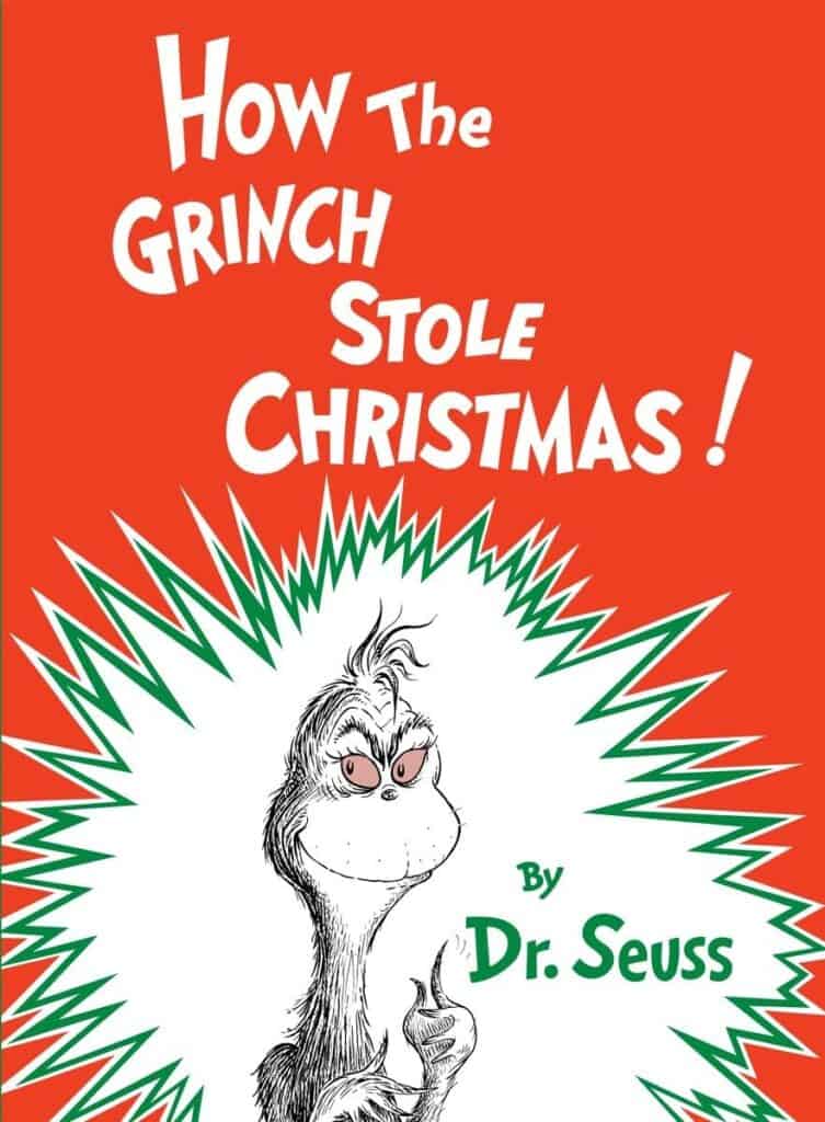 How The Grinch Stole Christmas book cover, Dr. Seuss holiday classic, festive Burbton design, Christmas gift idea.