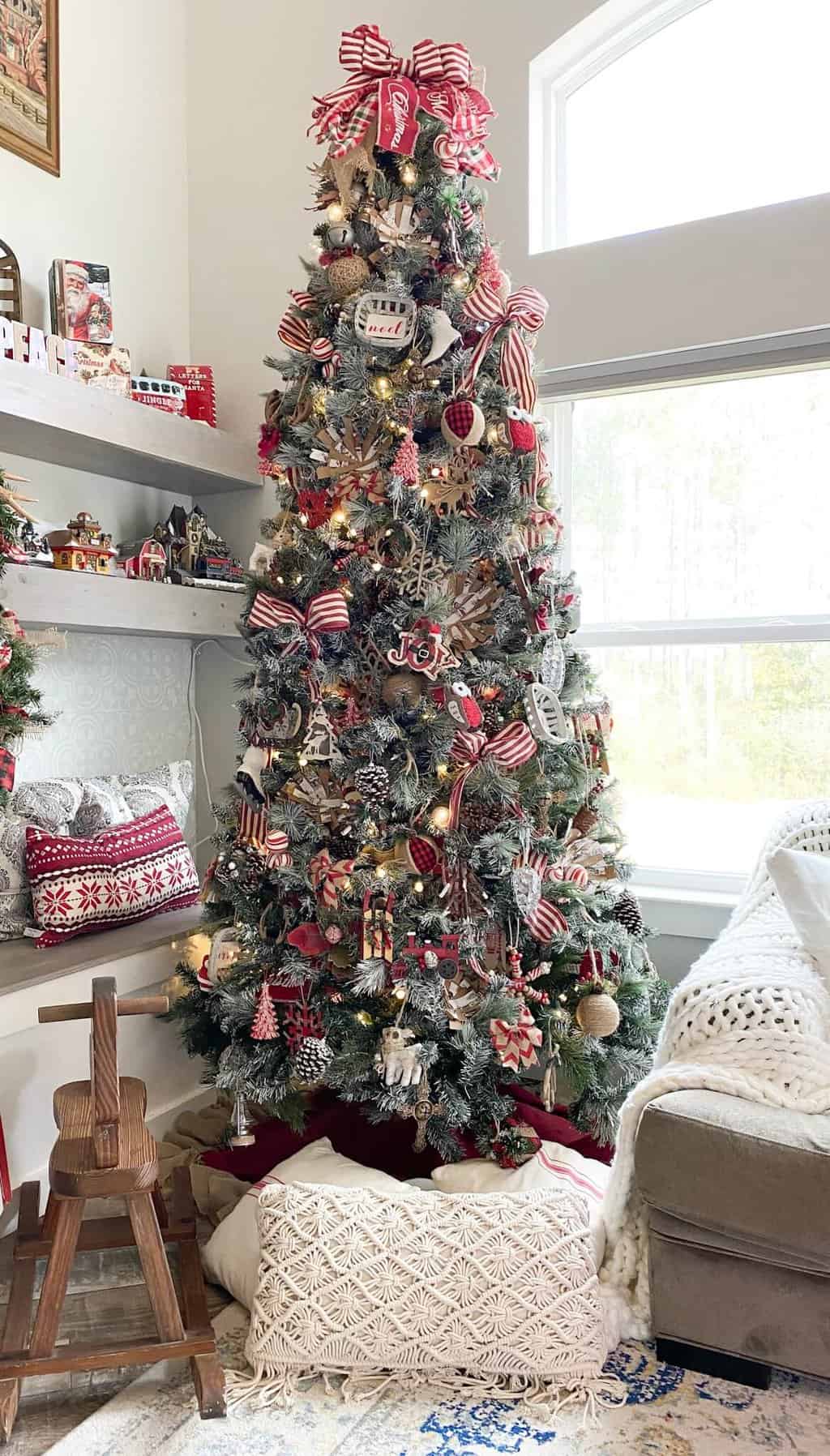 Christmas Tree decorated with rustic decor in the family room