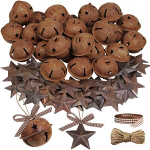 Rustic metal jingle bells with star-shaped cutouts for holiday decoration and festive crafts.
