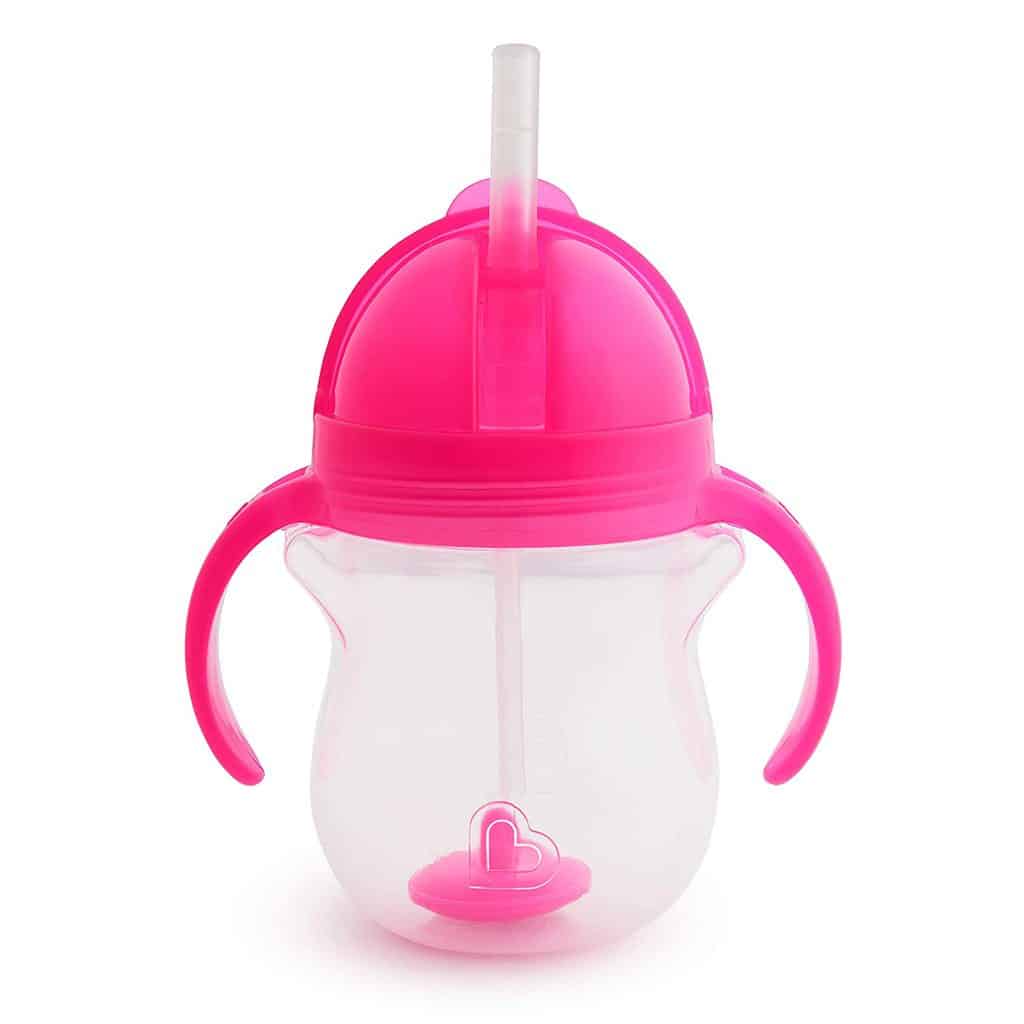 Bright Pink Sippy cup with straw