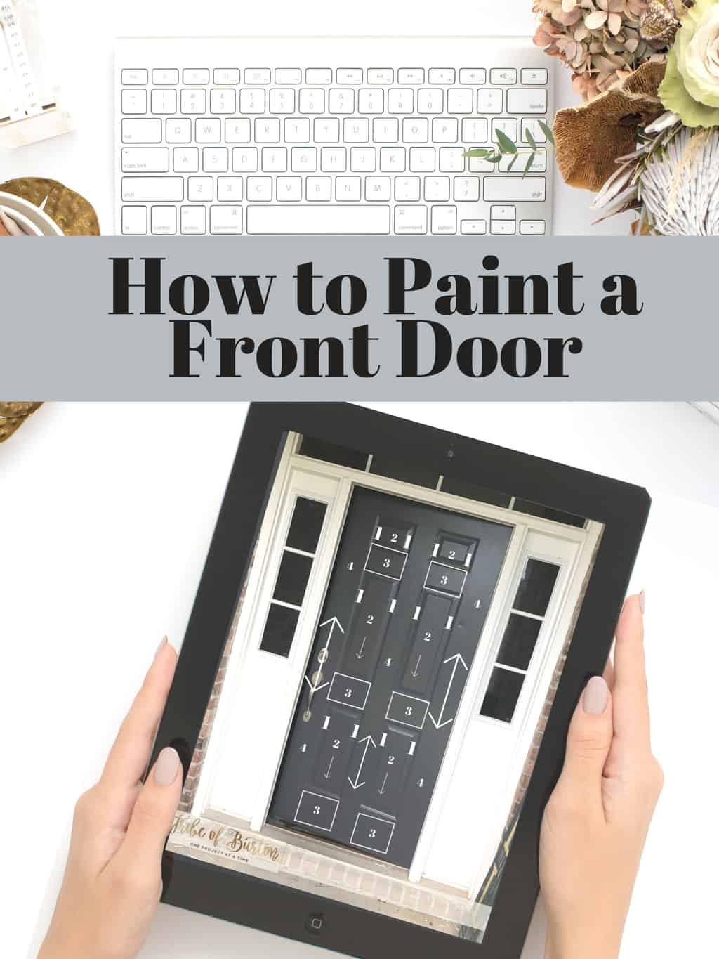 Pinterest Pin with instructions on how to paint a door