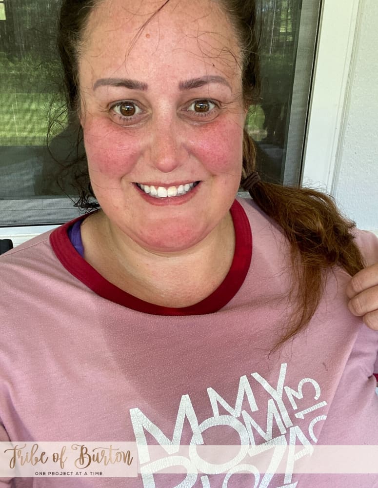 Girl shirt covered in sweat after working out.