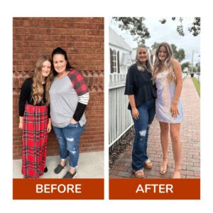 Different women before and after weight loss transformation with Tribe of Burton.