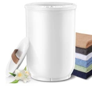 High-efficiency compact washing machine for laundry and household cleaning.